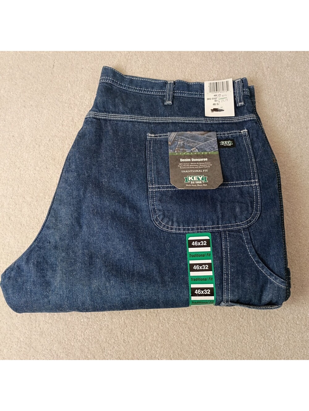 Key Mens Dark Washed Denim Dungaree Carpenter Jeans 46 x 32
